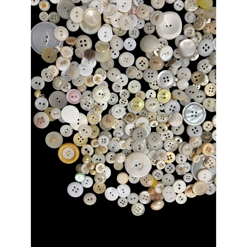Vintage Button Lot Over 500 White Cream Neutral Craft Sewing